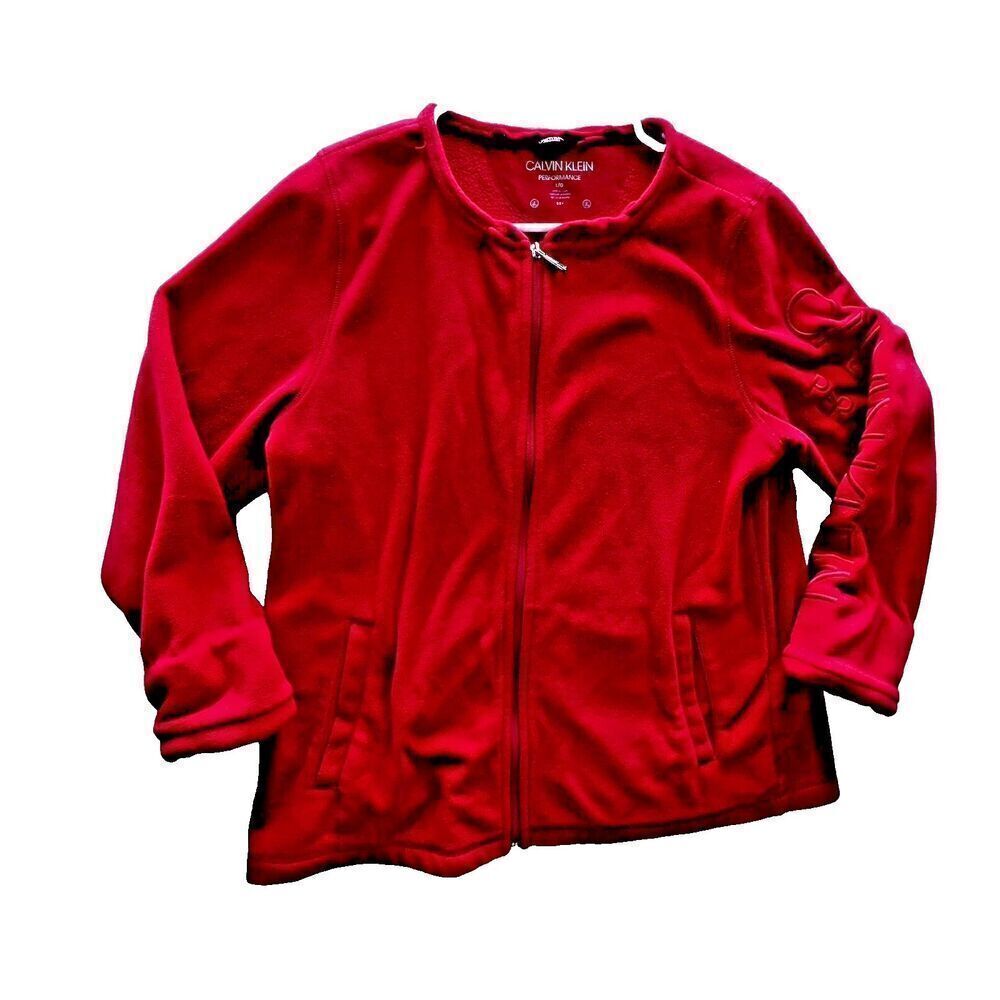 Calvin Klein Women  Full Zip Sweater Performance red Long Sleeve Pockets sz L